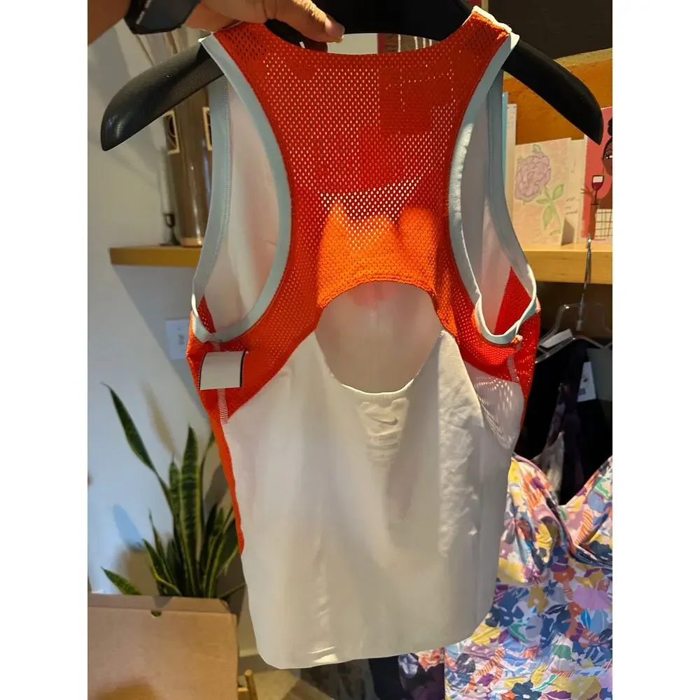 Nike Dri-FIT Mesh Racerback Tank Women’s M White Orange Running Workout Top